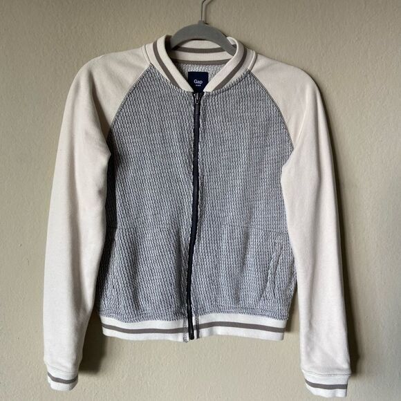 Gap Sweatshirt Gray Cream Full Zip Baseball Size XS - Picture 3 of 7